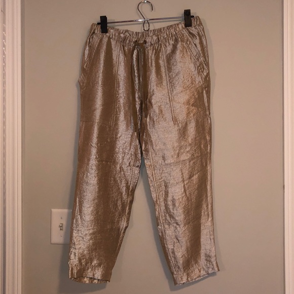 J. Crew Pants - J. Crew Metallic Pull-On Draw String Capris Pant